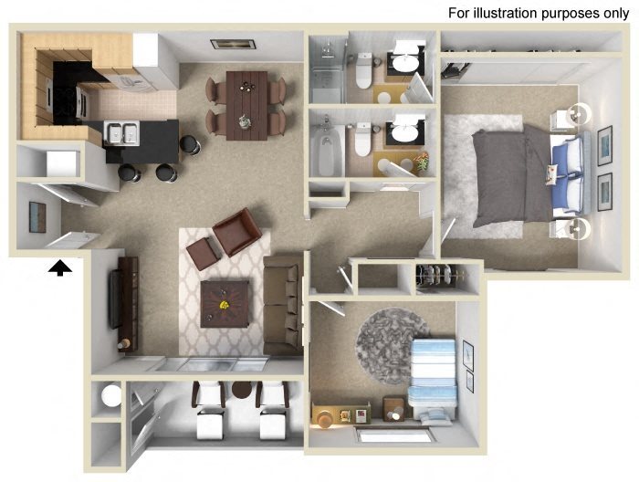 Two bedroom floor planl Vue at the Lake in Sacramento